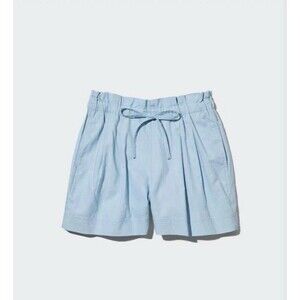 Uniqlo Blue Shorts Size M Medium Cotton Linen Pull On Drawstring Paperbag Waist